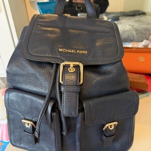 Michael Kors Navy Leather Backpack with Gold Accents
